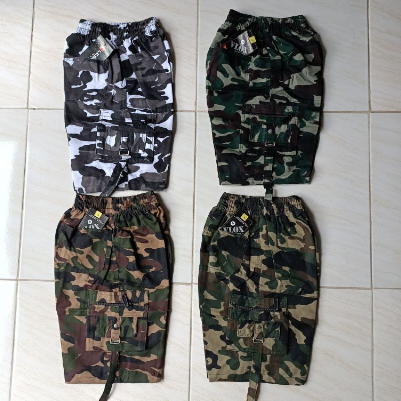 Paket 4 pcs Celana Pendek Anak Army Loreng Tanggung Cargo