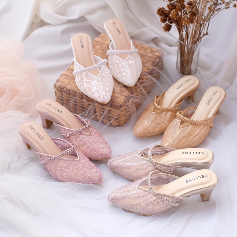 Cellene • CENDANA HEELS 8 warna (1/2) Heels Brukat Lace Wedding Shoes 5cm