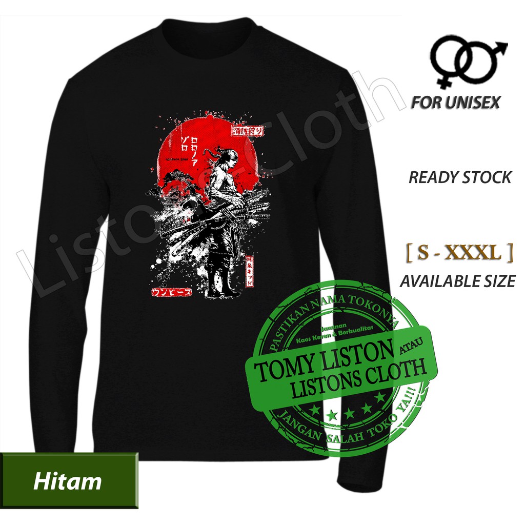 Kaos anime one piece roronoa zoro samurai lengan panjang Kaos anime one piece roronoa zoro samurai lengan panjang