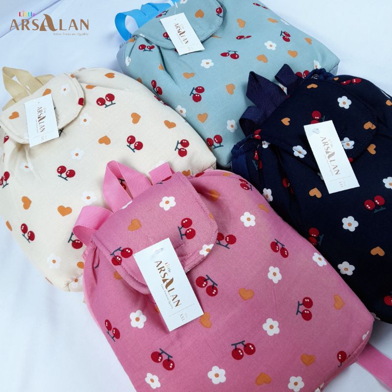 Mukena Anak Tas Ransel motif Cherry motif Pelangi | Mukena Katun Rayon TK SD Tanggung | Mukena Arsalan