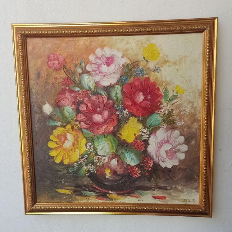 Lukisan Bunga + Bingkai + Frame