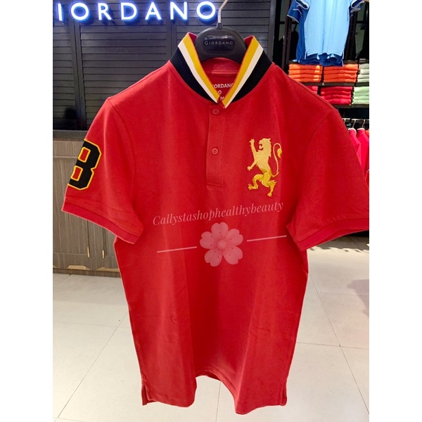 Giordano Polo Shirt Man Lion Tapered Fit Signature Red New Size M Giordano Original