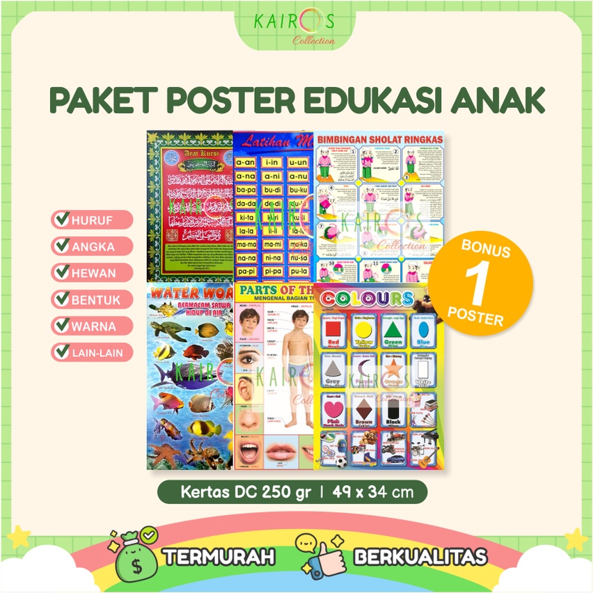 Poster Dinding Edukasi Belajar Anak Aneka Motif Isi 20 Pcs (Bonus 1 Poster Anak)