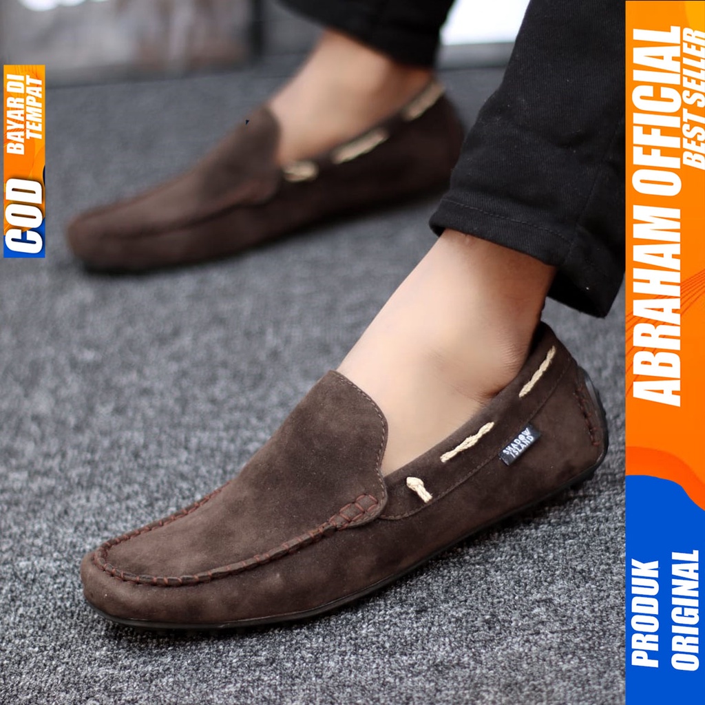 Sepatu Slip On Casual Santai Slop Hitam Kerja Pria Abraham Hunigo