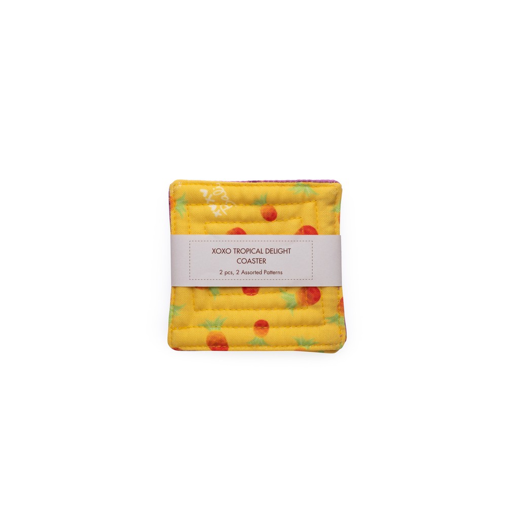 XOXO Bali - Pineapple Mangosteen Coaster Set | Tatakan Gelas Kain Motif Buah Nanas Manggis Tropikal