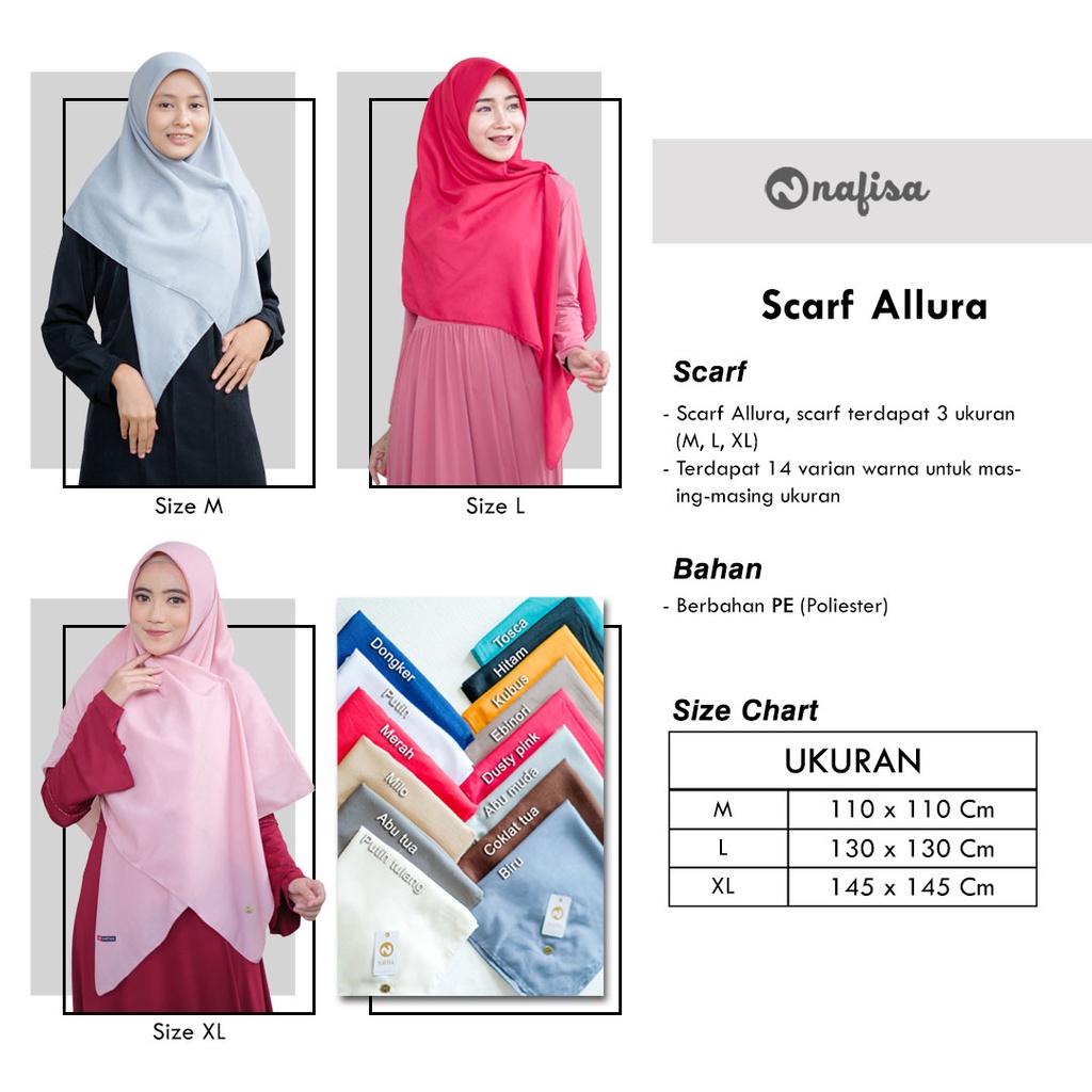 PROMO SCARF | Jilbab Saudia Eksklusif Scarf ALLURA HIjab Segiempat Voal | Kerudung Katun Jahit Tepi Segi Empat Sekolah