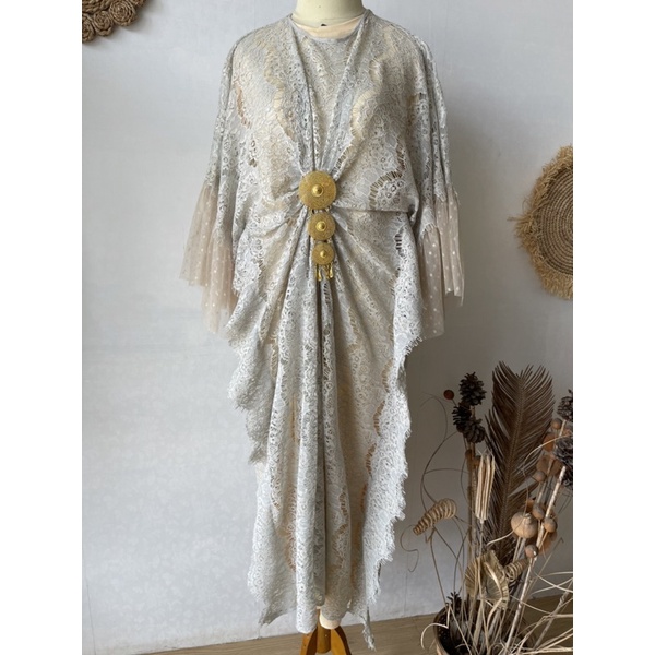 Kaftan Brukat Renda Mix Tile Dot / Baju Pesta Jumbo
