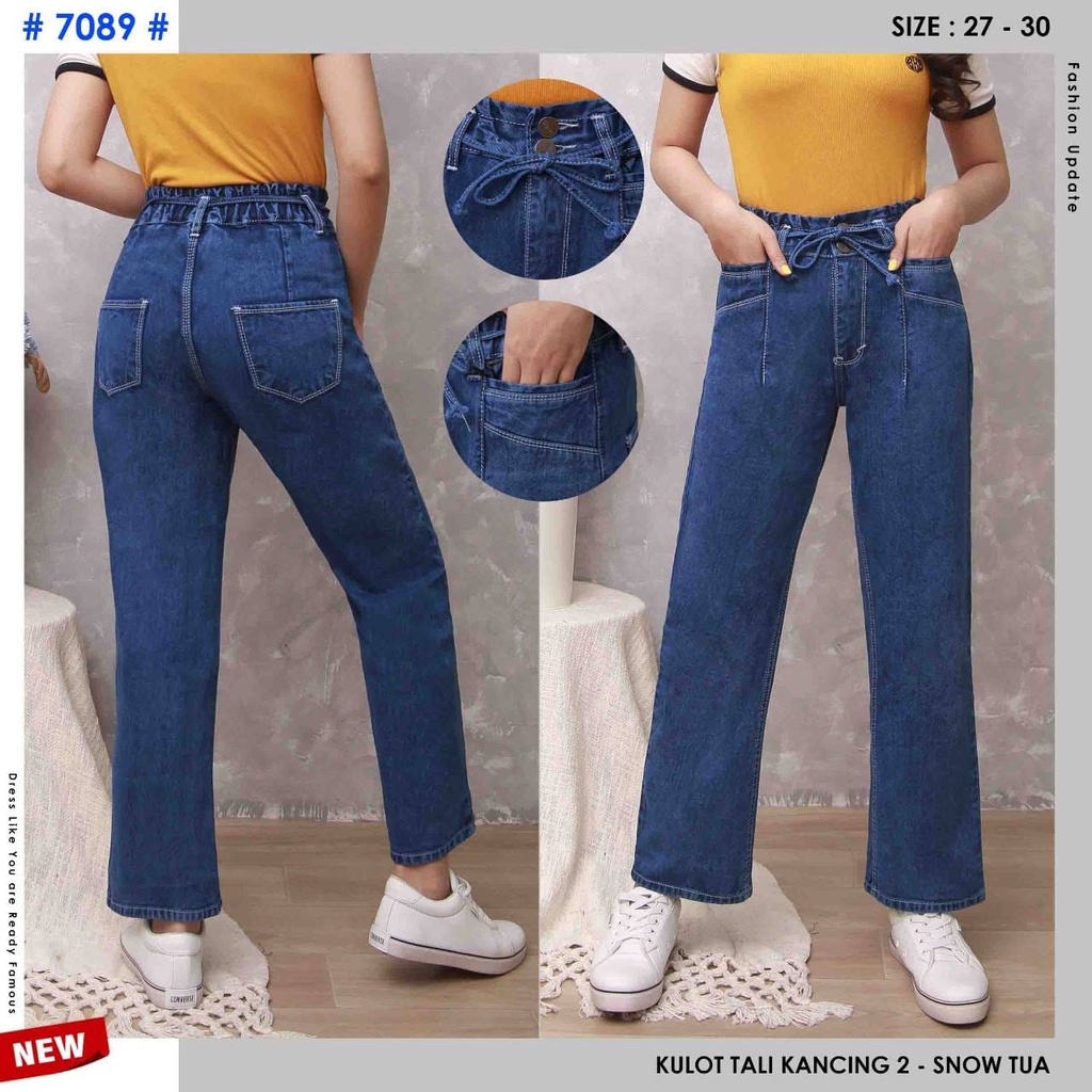 Celana Jeans Wanita Kulot Kancing Dua 27 28 29 30 Bisa Bayar Ditempat(COD)