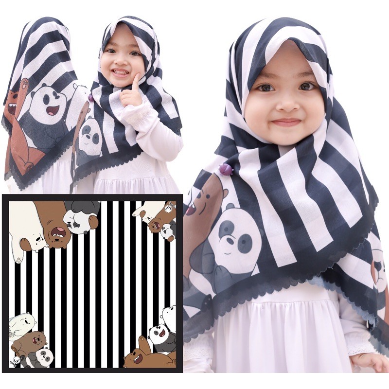 VOAL PRINTING ANAK MOTIF WE WARE BEARS / HIJAB ANAK MOTIF BEAR / JILBAB ANAK KARAKTER /KERUDUNG ANAK