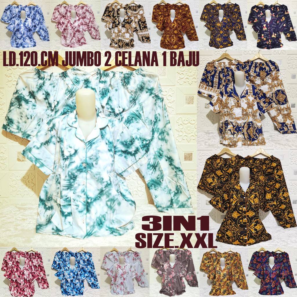 ISANNY PIYAMA SET 3IN1 SIZE.XXL JUMBO/ABSTRAK/KARAKTER/TIE DIE/SULTAN/PYAMA DEWASA/