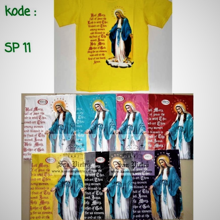 Kaos Pria dan Wanita Dewasa Katun Combed S30 Oblong Dingin Sablon Bunda Maria SP 11 Rohani Katolik