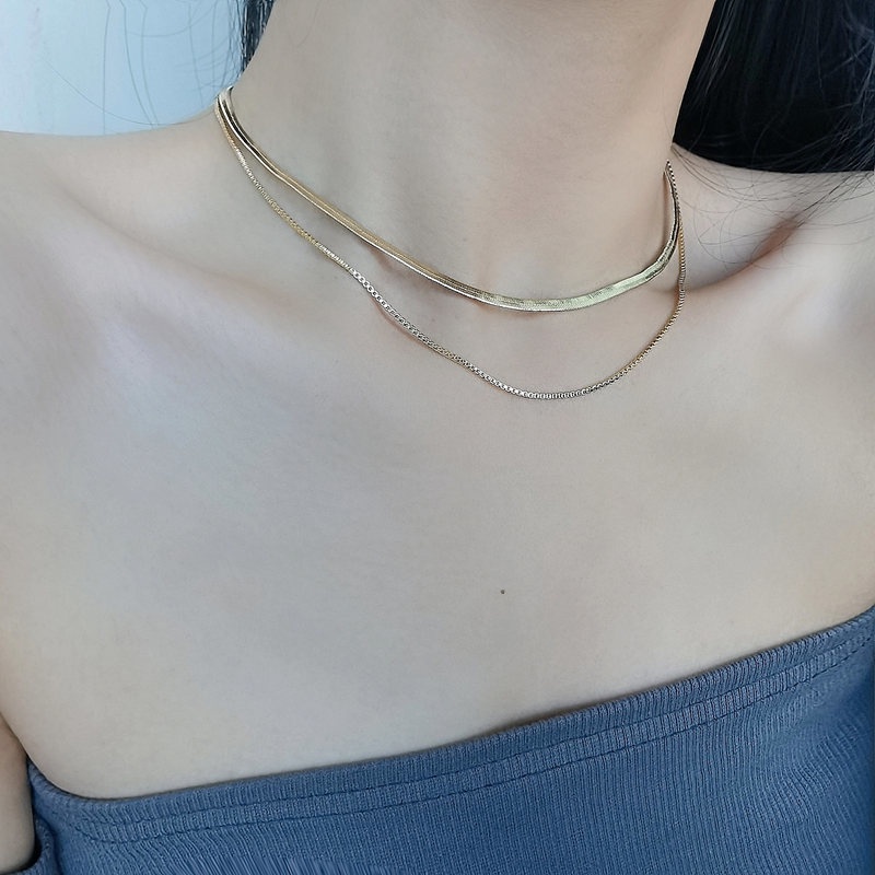 Kalung Rantai Klavikula Model Tulang Ular Lapis Ganda Serbaguna Untuk Wanita