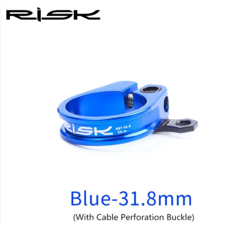 Risk Seatpost Seatclamp Clamp Size 31.8 mm Plus Guide Cable Dropper Klem Tiang Sadel Sepeda Biru