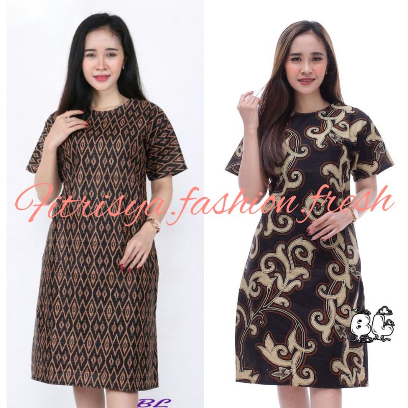 TUNIK DRESS BATIK WANITA JUMBO XXXXL / 4L LENGAN PENDEK MOTIF KANGKUNG WAJIK KOMBINASI