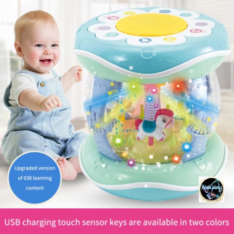 Mainan Edukasi Baby Smart Drum Music Rotating Merry Go Round Bayi Musical