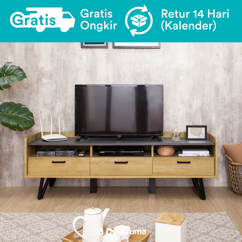 Dekoruma Andou Rak Meja TV Minimalis dengan Lemari dan Laci | Kabinet TV