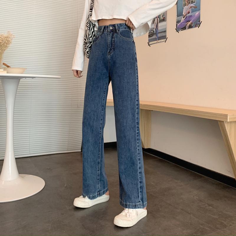 Celana Jeans Wanita High Waist Korean Style Straight Denim Pants Loose Wide Leg