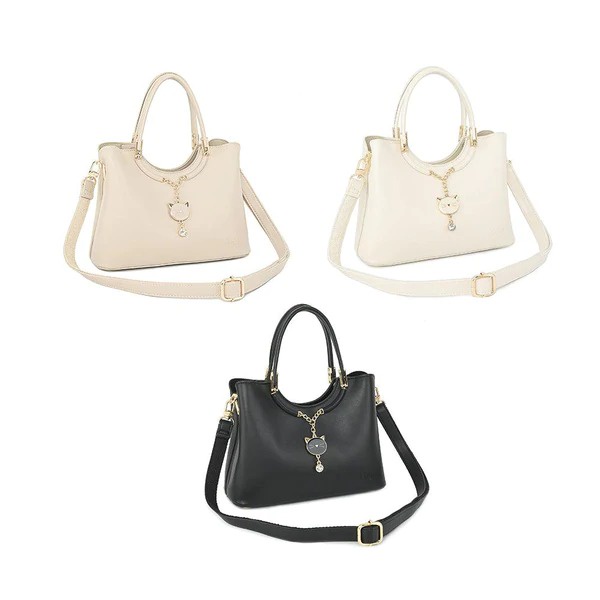 EN-JI JUNYUNG HANDBAG LEATHER - HAND BAG WOMAN FASHION TAS KULIT WANITA WARNA BLACK (HITAM) ALMOND I