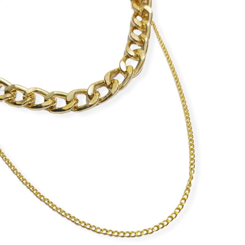 Kalung Double Layer Rantai Gold Polos Plain Golden Chain Multilayer Necklace Gaya Punk Korea Warna Emas
