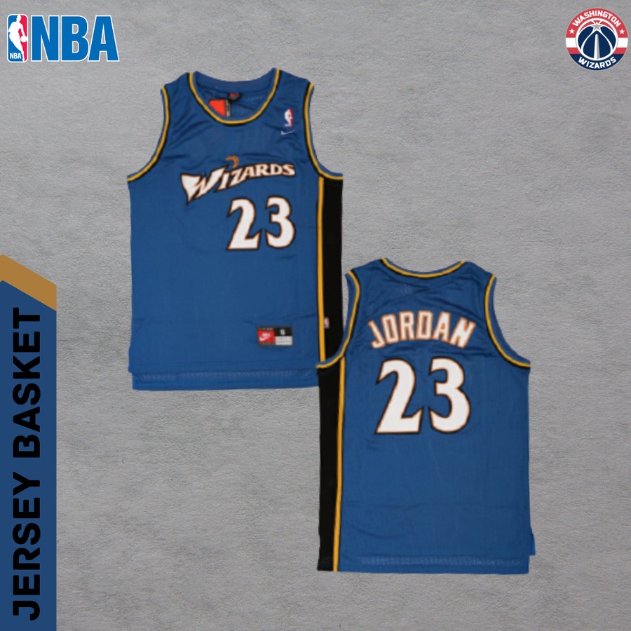 JERSEY BASKET NBA MICHAEL JORDAN BAJU BASKET NBA BAJU BASKET PRIA COWO WASHINGTON WIZARD BIRU#23