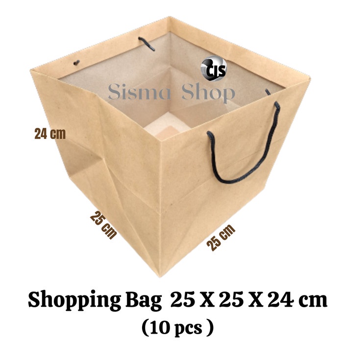 

✨ BISA COD ✨ Shopping Bag / Paper Bag Coklat Polos Size 25 x 25 x 24 (10 Pcs)