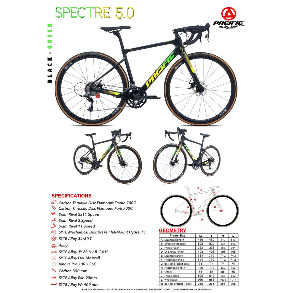SEPEDA BALAP PACIFIC SPECTRE 5.0 SRAM RIVAL 2X11 SPEED FRAME CARBON 700C ROAD BIKE