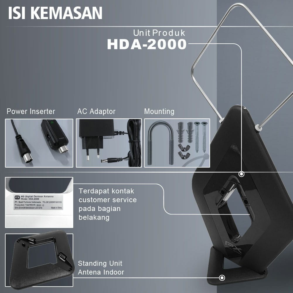 ANTENA TV DIGITAL ANALOG INDOOR OUTDOOR BOOSTER PX HDA-2000B+KABEL 12M