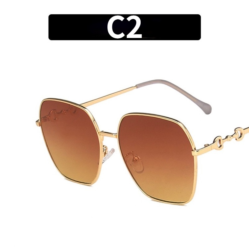 (YUZHU) COD New Fashion Square Metal Sunglasses Retro Horsebit Sunglasses Wanita/Pria