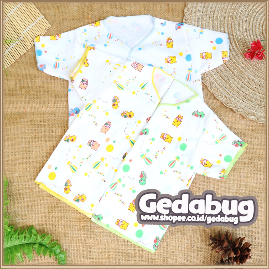 (3pcs) Baju Bayi Wiedy Motif Little Taily PUTIH PENDEK | Baju Kancing New Born - gedabug