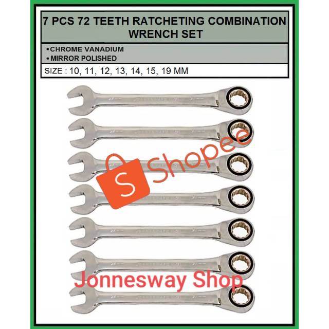 JONNESWAY 7 PCS RATCHETING COMBINATION WRENCH 72 TEETH