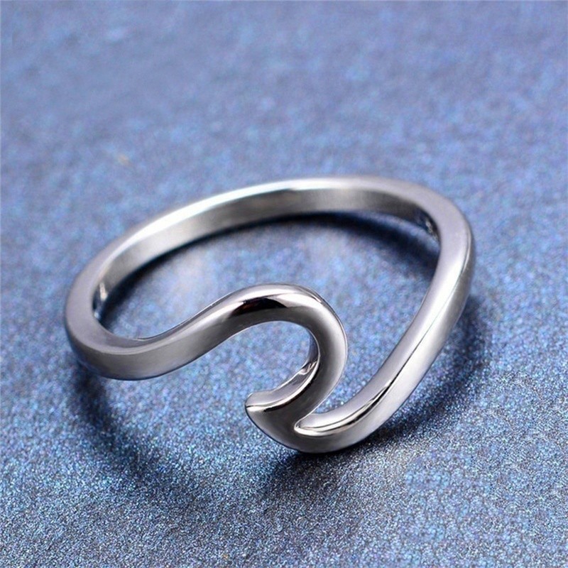 925 Sterling Silver Simple Dainty Thin Wave Ring Beach Sea Surfer Island Jewelry