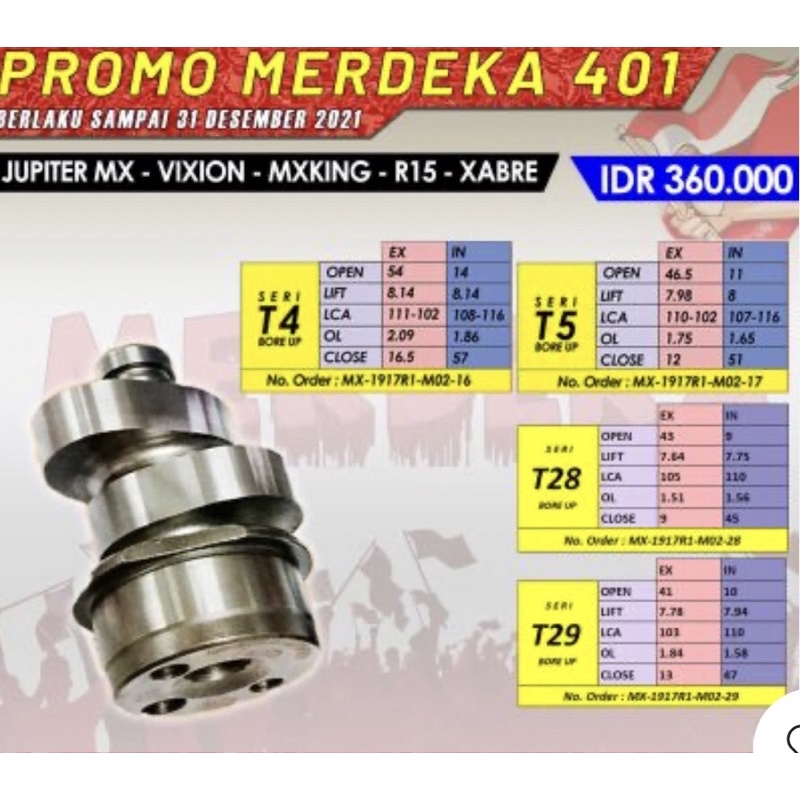 Jual Noken Atau Camshaft Brt Mx King Jupiter Mx R Xabre Shopee Indonesia