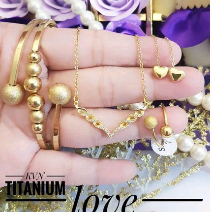 Titanium Set Perhiasan Wanita Gold Boba 169220