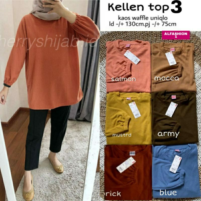 Kellen Top #3, ATASAN/KAOS BIG SIZE CANTIK FIT XXXL LD 120-130 BAHAN KAOS WAFFLE UNIQLO TERMURAH OOTD