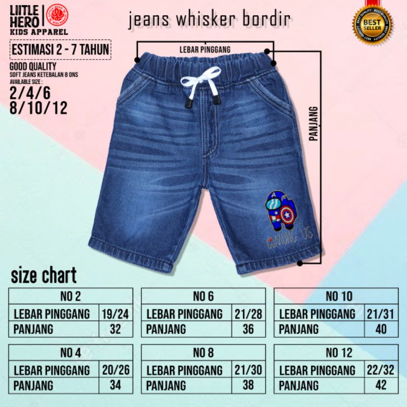 Celana Jeans Anak Whisker Bordir FF Bordir 2-7 Tahun Celana Jeans Pendek Bordir FreeFire by Little Hero