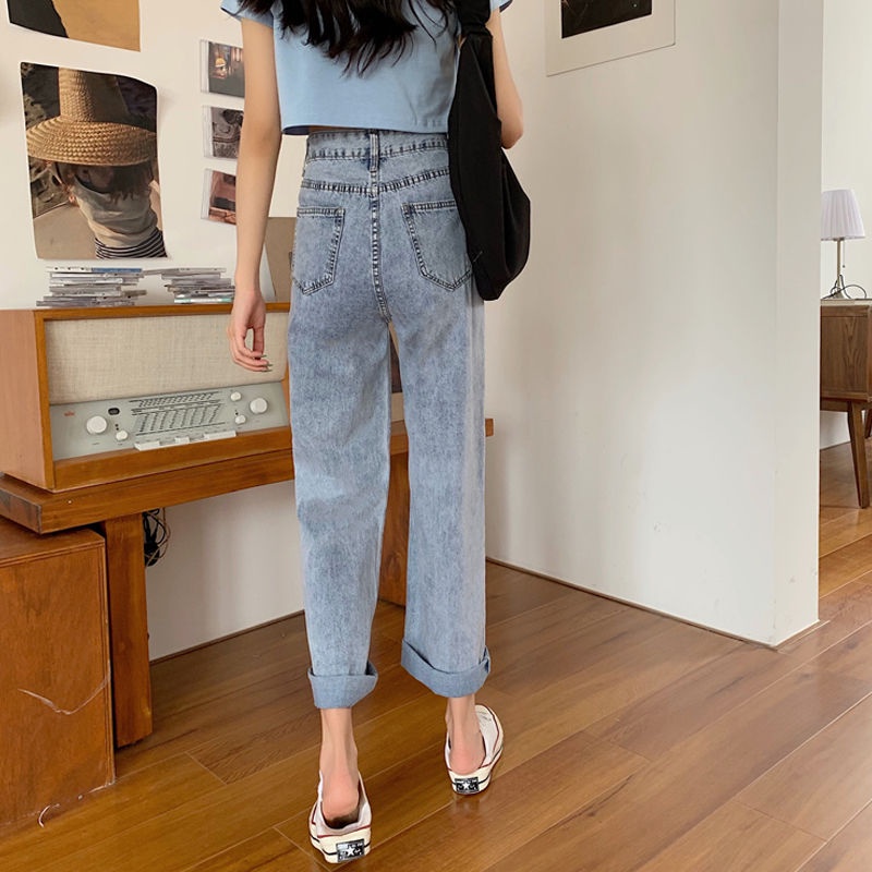 Celana panjang wanita baru slim-fit high-waist straight-leg wide-leg jeans