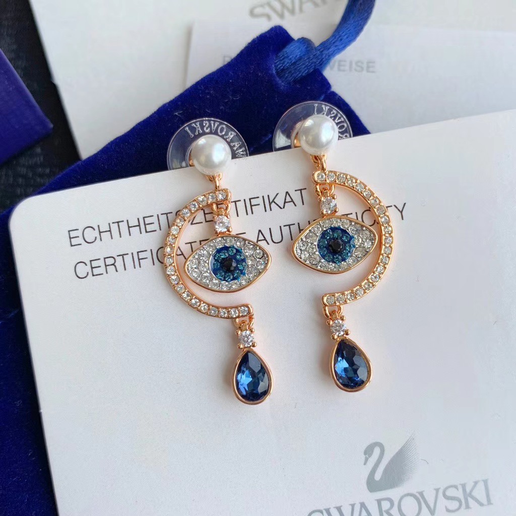 ANTING SWAROVSKI SHALIN  100% ORIGINAL "LUCKILY EVIL EYE PIERCED EARRINGS"