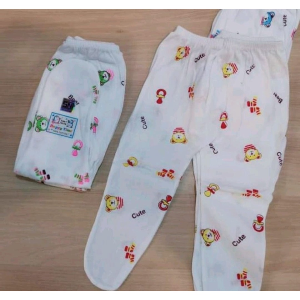 3Pcs Celana Panjang Bayi | Merek Happy Time/Lucky Time/Sunjoly (Dasar Putih) - New Born .