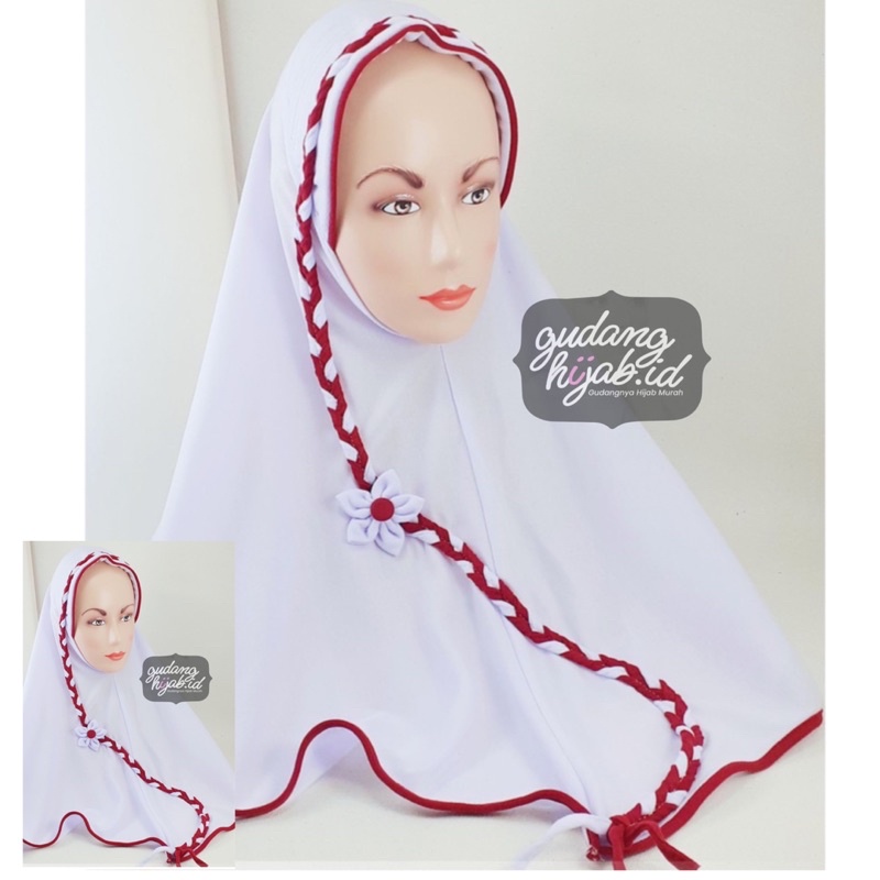 Kerudung Sekolah SD | Hijab SD Putih | Bergo Putih Anak | Hijab Bergo Kepang Anak Sekolah | Hijab Ke