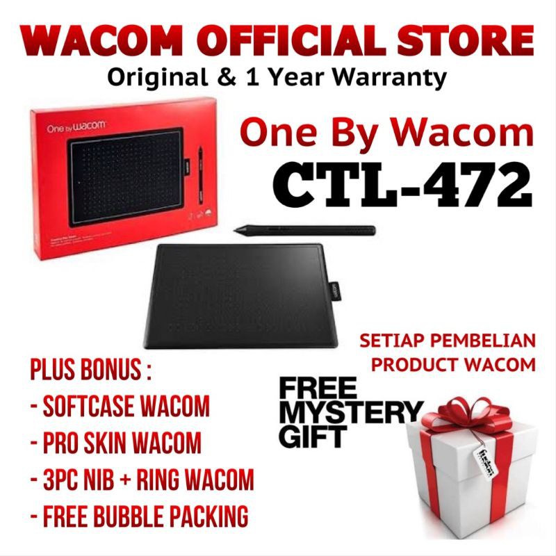 Wacom One CTL-472 Small Drawing Tablet [ WACOM OFFICIAL STORE SURABAYA ] versi murah INTUOS