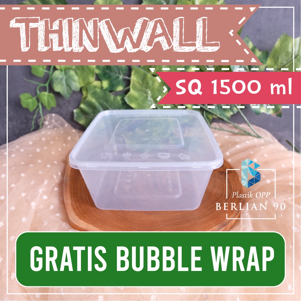 Thinwall Square 1500 ml Food Container Kotak Makanan Plastik Thinwall Besar