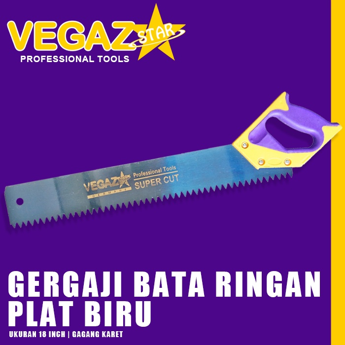 VEGAZSTAR - Gergaji Hebel Gergaji Bata Ringan Plat Biru Gagang Karet 18 inch