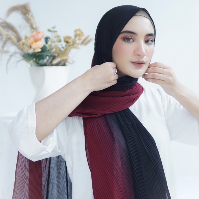 Anna pleats ombre/pashmina gradasi/pashmia plisket tanpa garis tengah-5