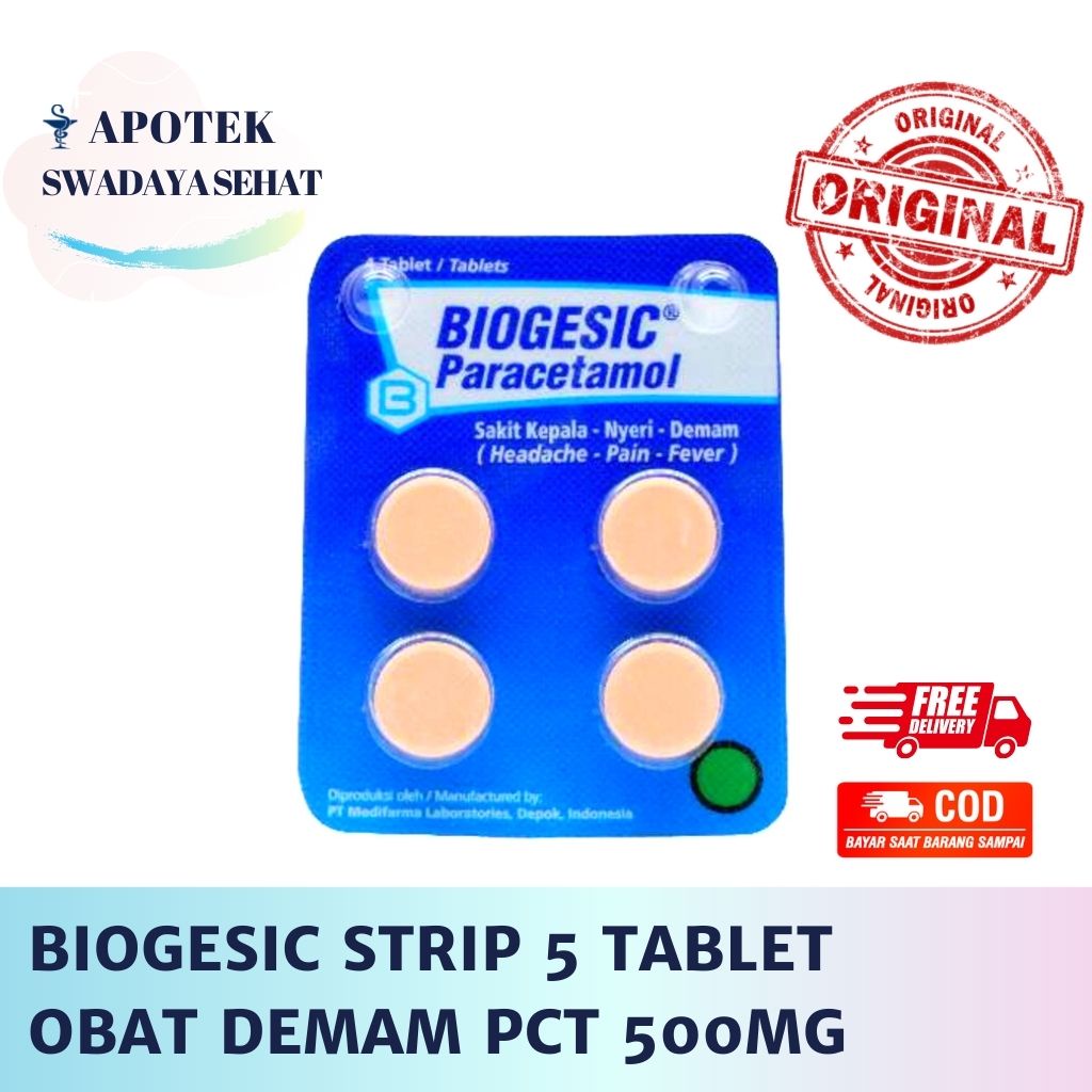 BIOGESIC Strip 4 Tablet - Paracetamol 500 MG Obat Demam Sakit Kepala Parasetamol