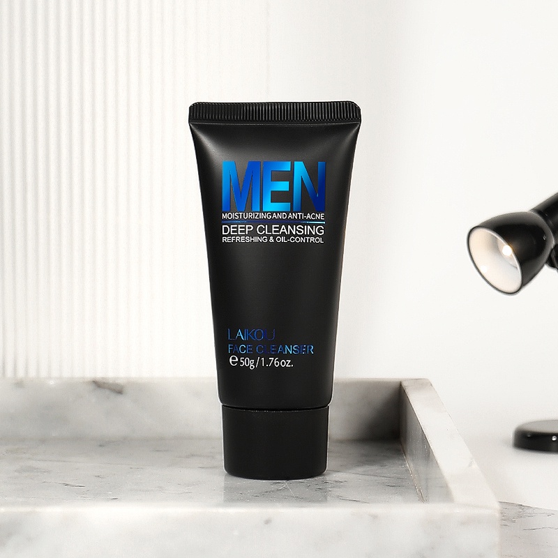 LAIKOU Men Foam Pembersih Wajah Cleanser Anti-Jerawat Kontrol Minyak Pembersih Pori-pori 50g