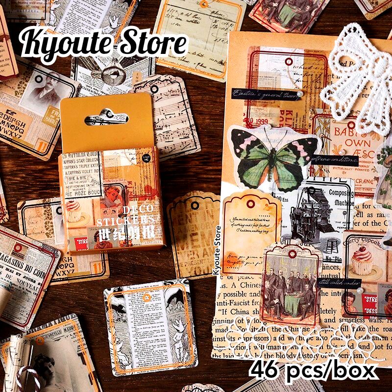 

46 pcs Sticker Dekorasi Paper Vintage Retro European Jadul Kertas Gaya Eropa Scrabook DIY Bujo Planner Journal Letter Deco