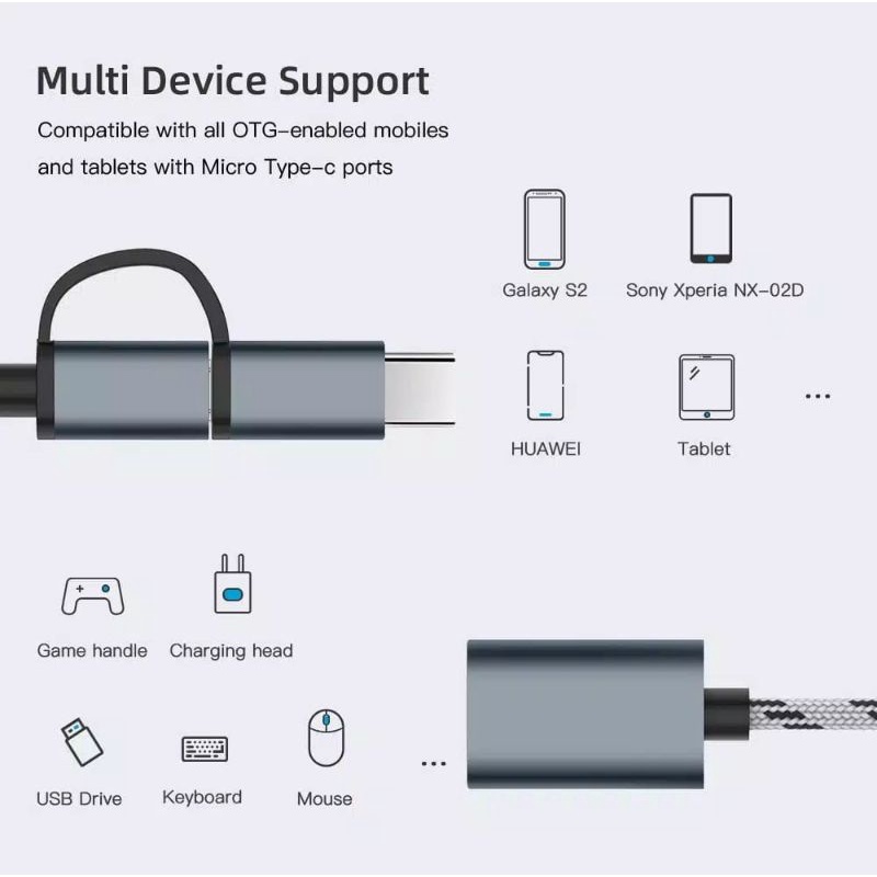 OTG 2 IN 1 Micro USB Dan Type C / Kabel OTG Fast Transfer Data Disk Mouse