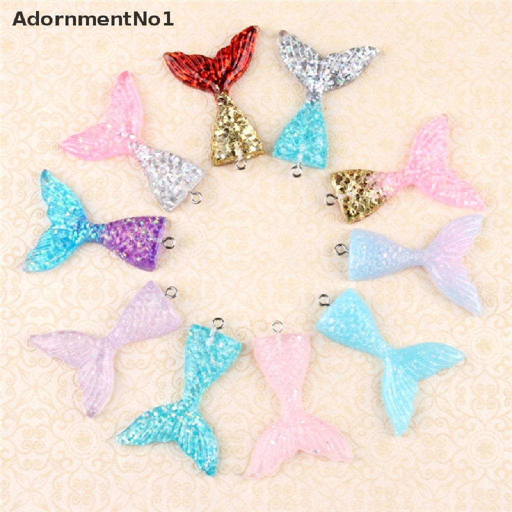 (AdornmentNo1) 10pcs / Set Liontin Bentuk Ekor Mermaid Aksen Glitter Bahan Resin Untuk Perhiasan DIY