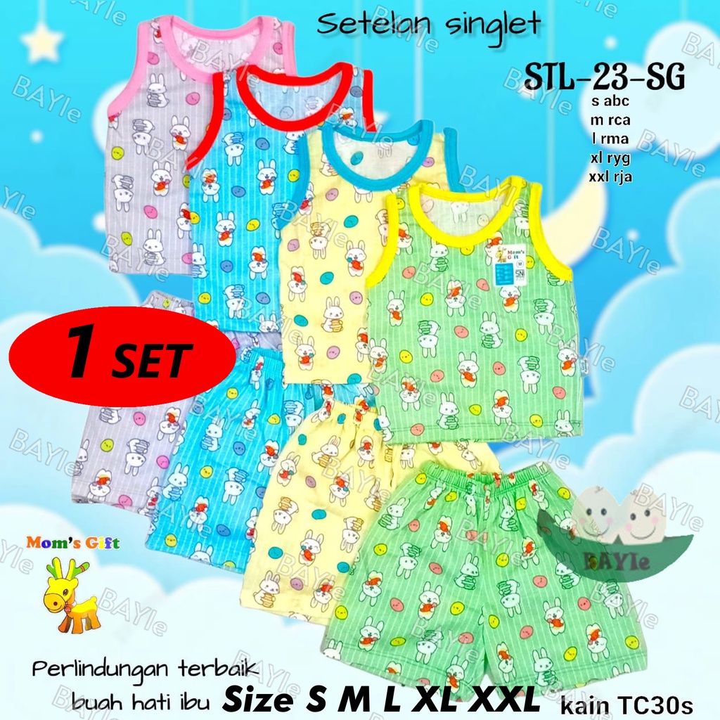 BAYIe - Setelan Singlet/Kutung Anak/Bayi FULL PRINT Motif RABBIT MOM'S GIFT STL-23-SG SNI Bahan 100% Katun Size S - XXL