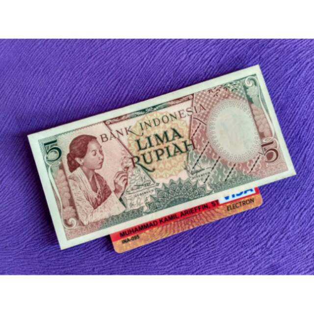 UANG KUNO UANG LAMA 5 Rupiah seri pekerja pembatik wanita tahun 1958